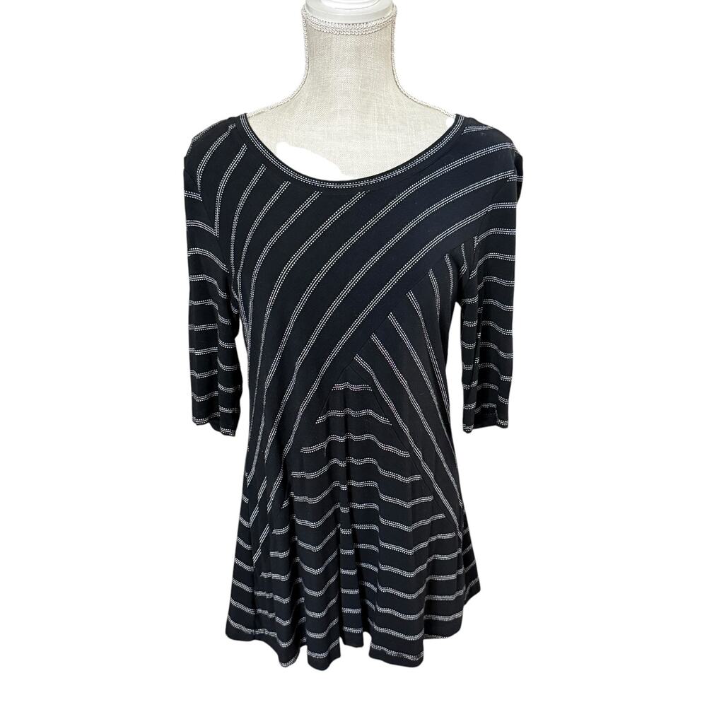 Habitat Black White Knit Tunic Top w/ 3/4 Elbow Sleeves & asymmetrical design